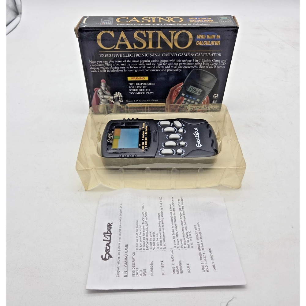 Excalibur Casino Calculator 5 in 1 Electronic LCD Dual Side Handheld Game EUC